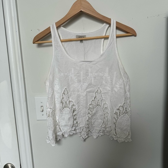 Zara White Lace Tank Top Crop Blouse | Boho Festival Sheer Embroidered S - Picture 2 of 7